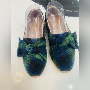 Toms Navy and Green Plaid Espadrilles